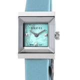 Buy Shop Gucci G-Frame Pastel Blue Mother of Pearl Dial Blue Leather Strap Watch For Women - YA128531 USA Online