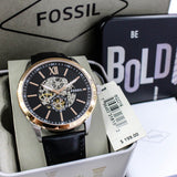 Buy Shop Fossil Flynn Mechanical Black Dial Black Leather Strap Watch for Men - BQ2216 USA Online