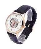 Buy Shop Emporio Armani Meccanico White Skeleton Dial Black Leather Strap Watch For Men - AR1924 USA Online