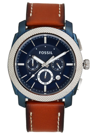 Buy Shop Fossil Machine Chronograph Blue Dial Brown Leather Strap Watch for Men - FS5232 USA Online
