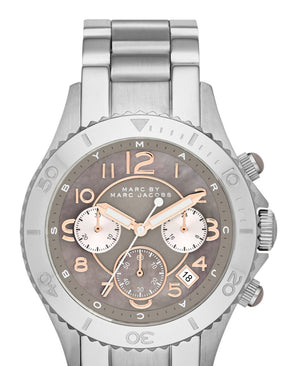 Buy Shop Marc Jacobs Rock Chronograph Mother of Pearl Grey Dial Silver Steel Strap Watch for Women - MBM3250 USA Online