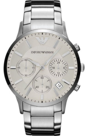 Buy Shop Emporio Armani Renato Chronograph Cream Dial Silver Steel Strap Watch For Men - AR2458 USA Online