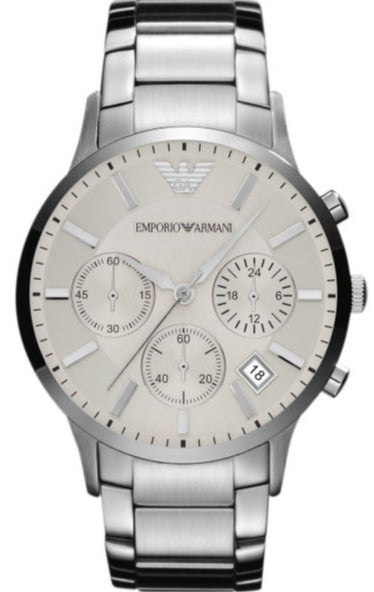 Buy Shop Emporio Armani Renato Chronograph Cream Dial Silver Steel Strap Watch For Men - AR2458 USA Online