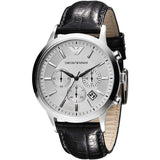 Buy Shop Emporio Armani Classic Chronograph Silver Dial Black Leather Strap Watch For Men - AR2432 USA Online