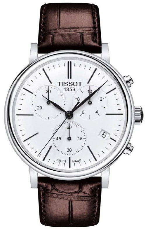 Buy Shop Tissot Carson Premium Chronograph White Dial Brown Leather Strap Watch For Men - T122.417.16.011.00 USA Online