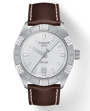 Buy Shop Tissot PR 100 Sport Silver Dial Brown Leather Strap Watch For Men - T101.610.16.031.00 USA Online