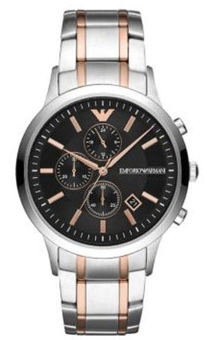 Buy Shop Emporio Armani Renato Chronograph Black Dial Two Tone Steel Strap Watch For Men - AR11165 USA Online