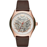 Buy Shop Emporio Armani Meccanico White Skeleton Dial Brown Leather Strap Watch For Men - AR60005 USA Online