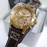 Buy Shop Fossil Nate Chronograph Gold Dial Brown Leather Strap Watch for Men - JR1495 USA Online