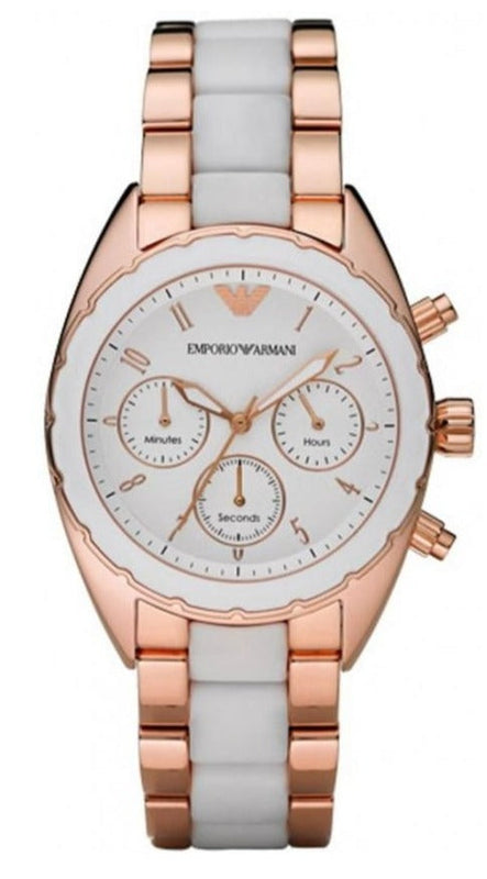 Buy Shop Emporio Armani Sportivo White Dial Rose Gold & White Steel Strap Watch For Women - AR5942 USA Online