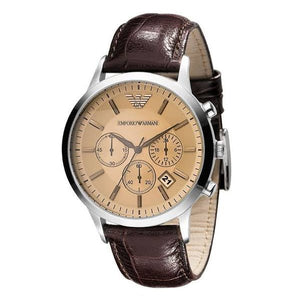 Buy Shop Emporio Armani Classic Chronograph Beige Dial Brown Leather Strap Watch For Men - AR2433 USA Online