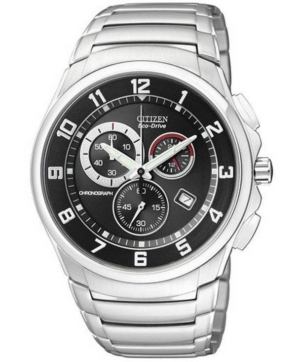 Buy Shop Citizen Eco Drive Chronograph Black Dial Silver Stainless Steel Watch For Men - AT0690-55E USA Online