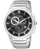 Citizen Eco Drive Chronograph Black Dial Silver Stainless Steel Watch For Men - AT0690-55E