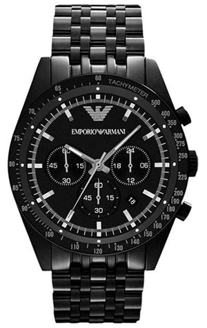 Emporio Armani Tazio Chronograph Black Dial Black Steel Strap Watch For Men - AR5989