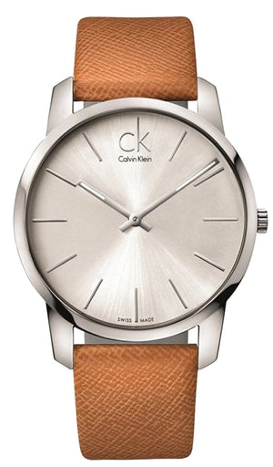 Buy Shop Calvin Klein City Quartz White Dial Light Brown Leather Strap Watch For Men - K2G21138 USA Online