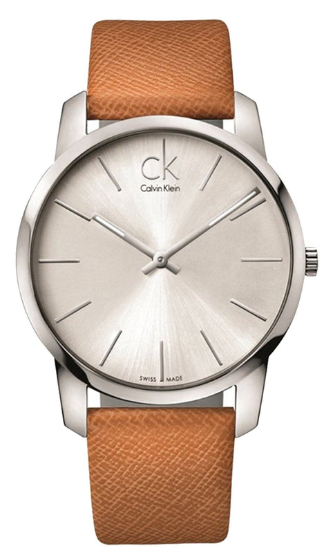 Buy Shop Calvin Klein City Quartz White Dial Light Brown Leather Strap Watch For Men - K2G21138 USA Online
