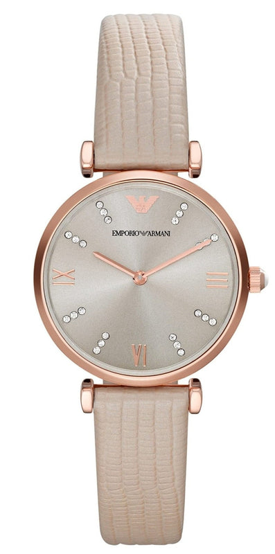 Buy Shop Emporio Armani Gianni T Bar Gunmetal Dial Beige Leather Strap Watch For Women - AR1681 USA Online