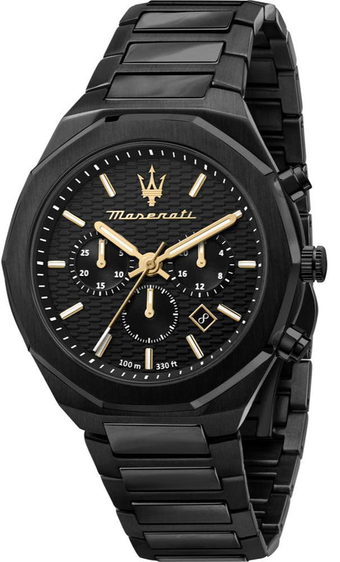 Buy Shop Maserati Stile Chronograph Black Dial Black Steel Strap Watch For Men - R8873642005 USA Online