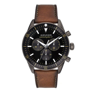 Buy Shop Movado Heritage Series 29mm Calendoplan Chronograph Black Dial Brown Leather Strap Watch For Men - 3650060 USA Online