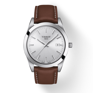 Tissot Gentleman Silver Dial Brown Leather Strap Watch For Men - T127.410.16.031.00