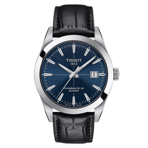 Buy Shop Tissot Gentleman Powermatic 80 Silicium Blue Dial Black Leather Strap Watch For Men - T127.407.16.041.01 USA Online