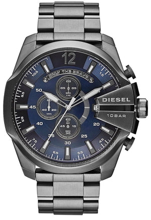 Buy Shop Diesel Mega Chief Chronograph Blue Dial Black Steel Strap Watch For Men - DZ4329 USA Online