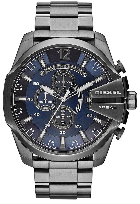 Buy Shop Diesel Mega Chief Chronograph Blue Dial Black Steel Strap Watch For Men - DZ4329 USA Online