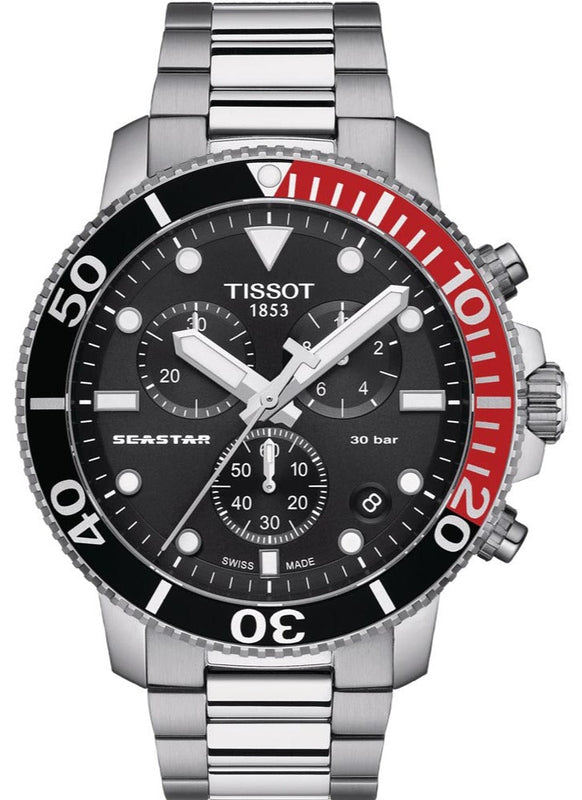 Buy Shop Tissot Seastar 1000 Chronograph Black Dial Silver Steel Strap Watch For Men - T120.417.11.051.01 USA Online