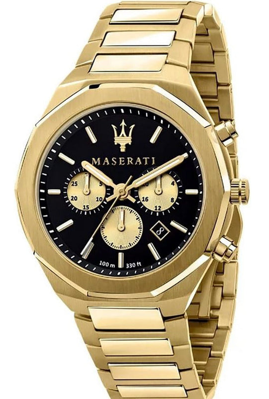 Buy Shop Maserati Stile 45mm Chronograph Black Dial Gold Steel Strap Watch For Men - R8873642001 USA Online