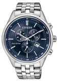 Citizen Eco Drive Chronograph Blue Dial Silver Steel Strap Watch For Men - AT2140-55L