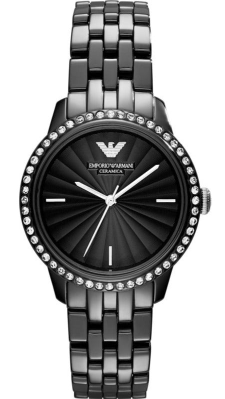 Buy Shop Emporio Armani Crystal Ceramica Black Dial Black Steel Strap Watch For Women - AR1478 USA Online
