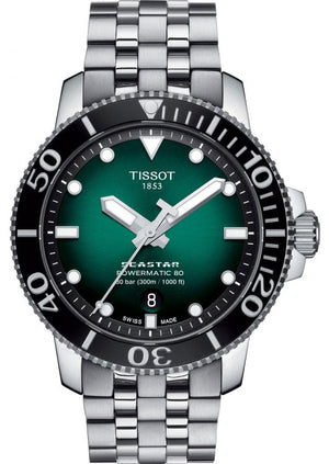 Tissot Seastar 1000 Powermatic 80 Green Dial Silver Steel Strap Watch For Men - T120.407.11.091.01