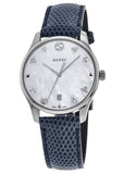 Buy Shop Gucci G-Timeless Signature Mother of Pearl Silver Dial Blue Leather Strap Watch For Women - YA1264049 USA Online