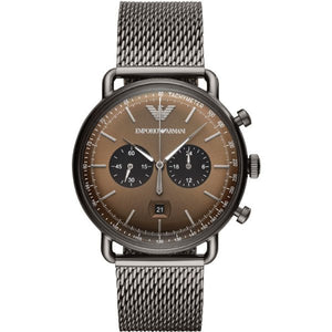 Buy Shop Emporio Armani Aviator Brown Dial Grey Mesh Bracelet Watch For Men - AR11141 USA Online