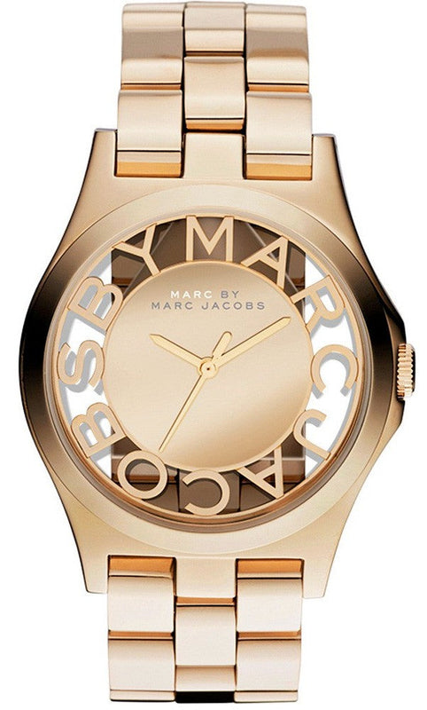Buy Shop Marc Jacobs Henry Transparent Gold Dial Gold Steel Strap Watch for Women - MBM3206 USA Online