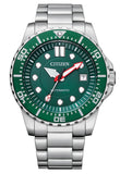 Citizen Promaster Mechanical Green Dial Silver Steel Strap Watch For Men - NJ0129-87X