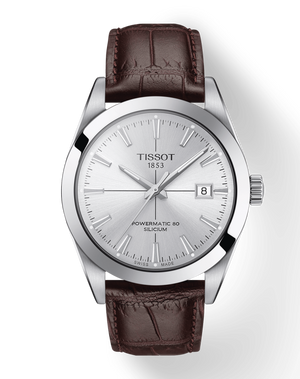 Buy Shop Tissot Gentleman Powermatic 80 Silicium Silver Dial Brown Leather Strap Watch For Men - T127.407.16.031.01 USA Online