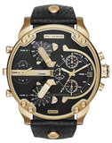 Diesel Mr Daddy Black & Gold Dial Black Leather Strap Watch For Men - DZ7371