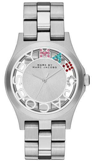 Buy Shop Marc Jacobs Henry Skeleton Silver Dial Silver Steel Strap Watch for Women - MBM3262 USA Online