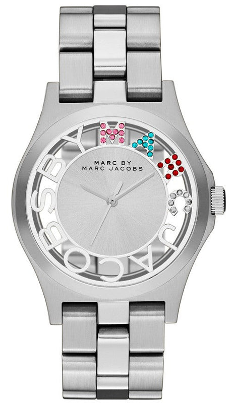 Buy Shop Marc Jacobs Henry Skeleton Silver Dial Silver Steel Strap Watch for Women - MBM3262 USA Online