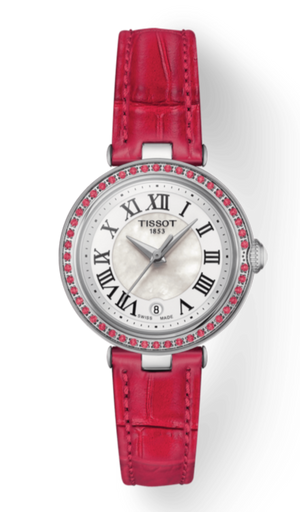 Buy Shop Tissot Bellissima Small Lady Diamonds Mother of Pearl Dial Red Leather Strap Watch For Women - T126.010.66.113.00 USA Online
