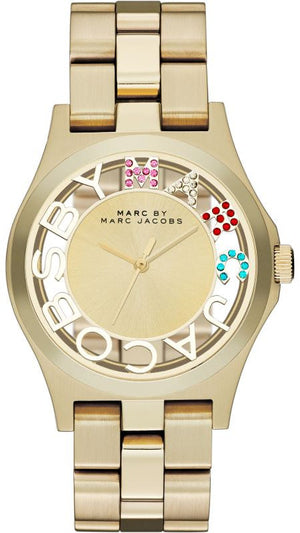 Buy Shop Marc Jacobs Henry Skeleton Gold Dial Gold Steel Strap Watch for Women - MBM3263 USA Online