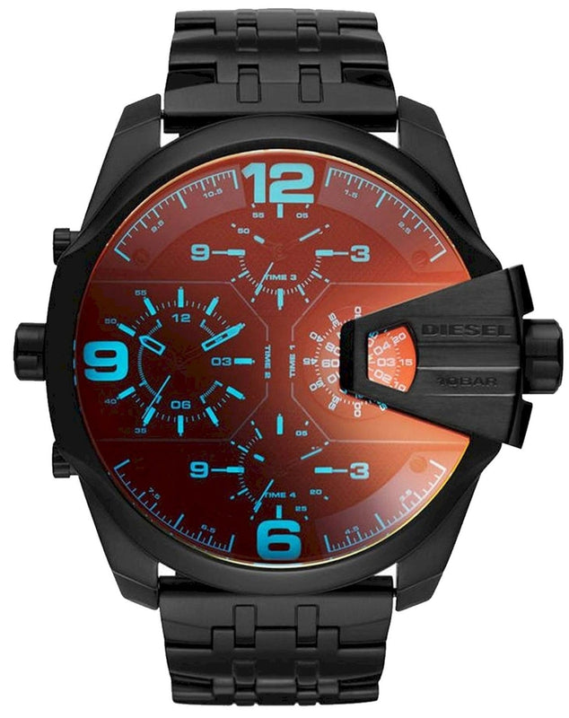 Buy Shop Diesel Uber Chief Chronograph Red Dial Black Steel Strap Watch For Men - DZ7373 USA Online