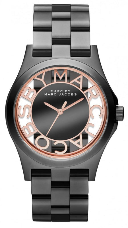 Buy Shop Marc Jacobs Henry Skeleton Black Dial Black Steel Strap Watch for Women - MBM3254 USA Online