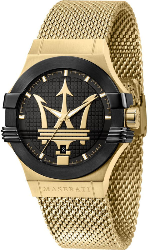 Buy Shop Maserati Potenza Quartz Black Dial Gold Mesh Bracelet Watch For Men - R8853108006 USA Online