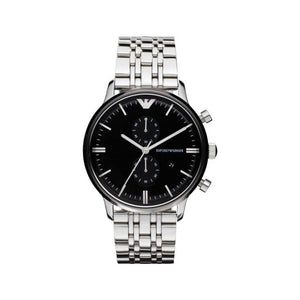 Buy Shop Emporio Armani Chronograph Black Dial Silver Steel Strap Watch For Men - AR0389 USA Online