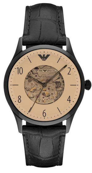 Buy Shop Emporio Armani Meccanico White Dial Black Leather Strap Watch For Men - AR1923 USA Online