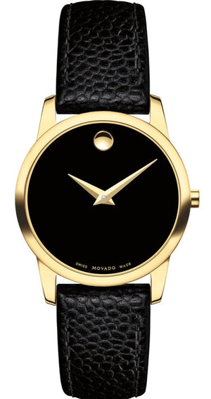 Movado Museum Classic Black Dial Black Leather Strap Watch For Women - 0607016