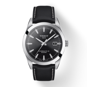 Buy Shop Tissot Gentleman Powermatic 80 Silicium Black Dial Black Leather Strap Watch For Men - T127.407.16.051.00 USA Online