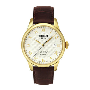 Buy Shop Tissot Le Locle Automatic Gold Dial Brown Leather Strap Watch For Men - T41.5.413.73 USA Online